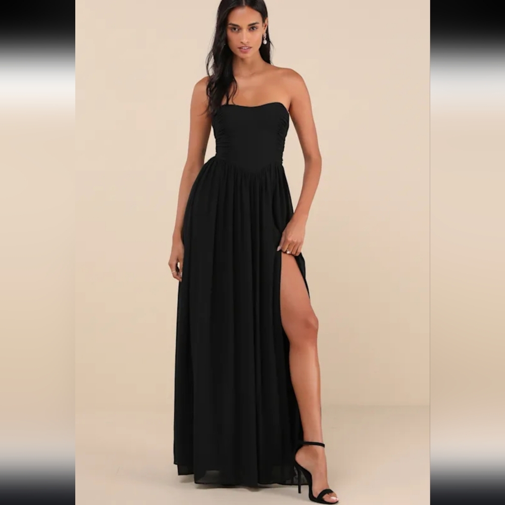 Lulus Luxe Favorite Black Strapless Ruched Maxi Dress